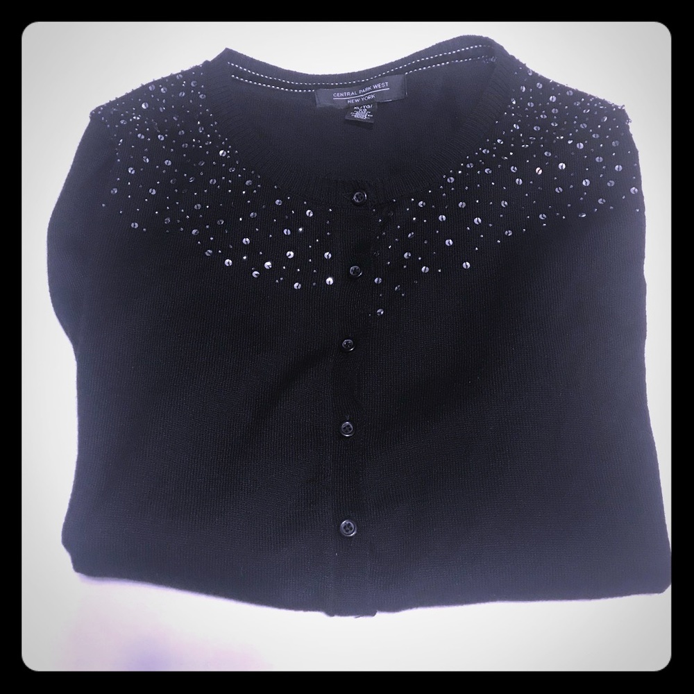 Central Park West Black Jeweled CardiganSweater XL